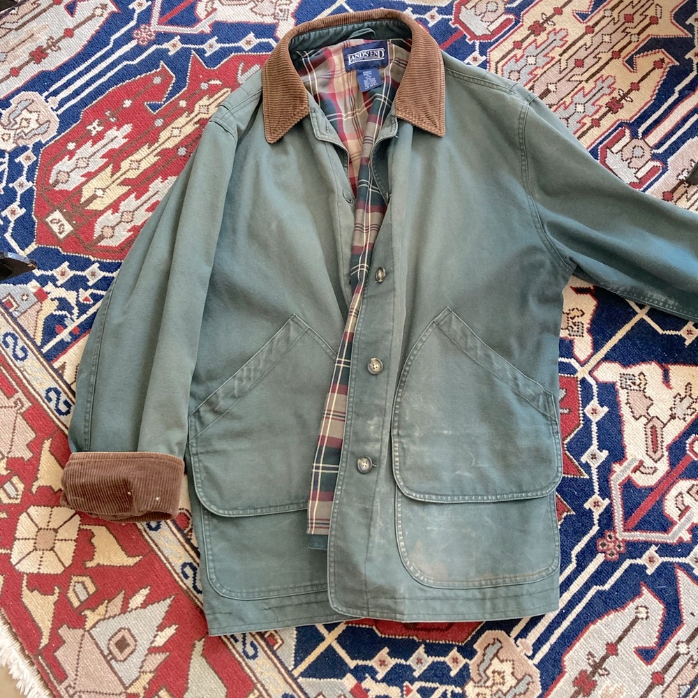 Lands' End Green Utility Jacket with Brown Collar